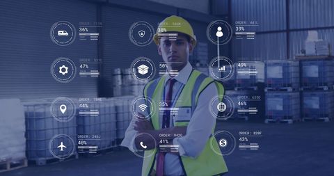 Warehouse with Data Interface Overlay for Supply Chain Analysis - Download Free Stock Images Pikwizard.com