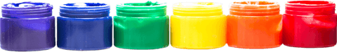Range of Vibrant Transparent Paint Colors in Open Jars