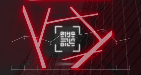 Neon QR Code Scanner with Digital Data Visualization