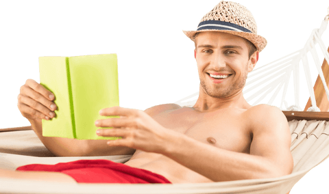 Transparent Summer Relaxation: Smiling Man Reading in Hammock - Download Free Stock Videos Pikwizard.com