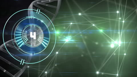 Digital DNA Sequence with Futuristic HUD Elements