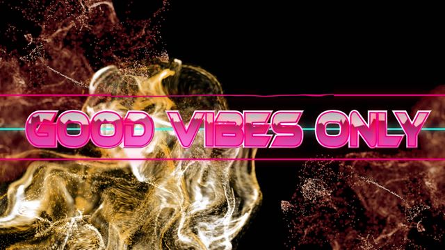 This vibrant and eye-catching design features the phrase 'Good Vibes Only' in neon text set against a dynamic and colorful abstract background. It radiates positivity and energy, making it perfect for motivational posters, social media, digital advertising, or backgrounds for videos promoting a positive mindset and inspiration.