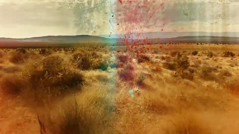 Whimsical Desert Landscape with Abstract Animation