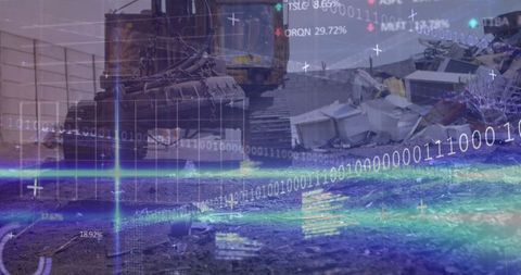 Futuristic Digital Overlay on Industrial Rubbish Scene