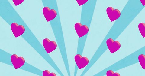 Pink Heart Icons on Blue Burst Stripe Background