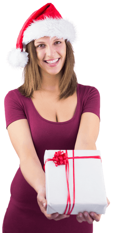 Festive Brunette Woman with Transparent Gift for Christmas Celebration
