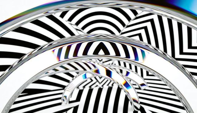 Glass arches refracting monochrome optical patterns and revealing prismatic color fringes