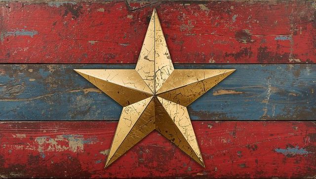 Textured Patriotic Metallic Gold Star on Weathered Wood