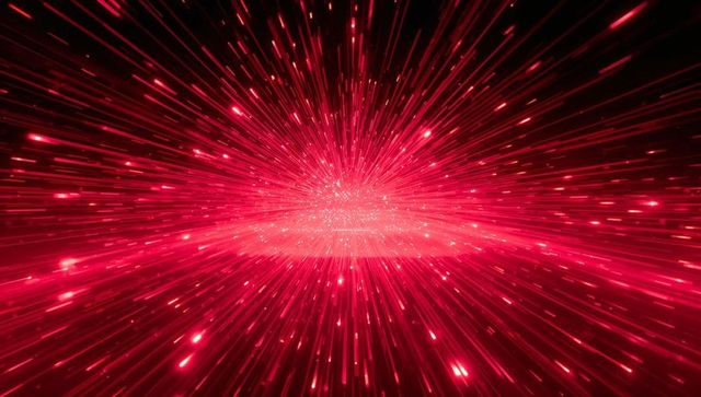 Radiating red light burst with glowing core and starfield depth