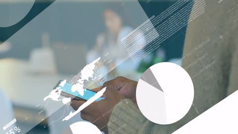 Businesswoman Analyzing Data on Smartphone with Digital Overlay