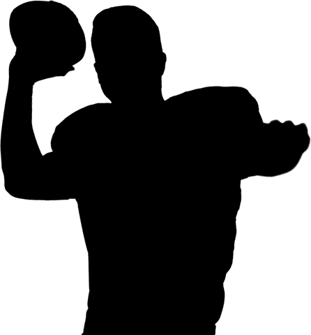 American football player throwing football in transparent silhouette