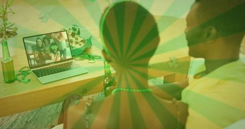Couple Celebrates St. Patrick's Day with Friends on Video Call