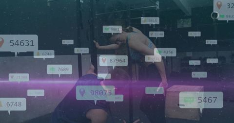 Fitness Athlete Training with Floating Social Media Stats