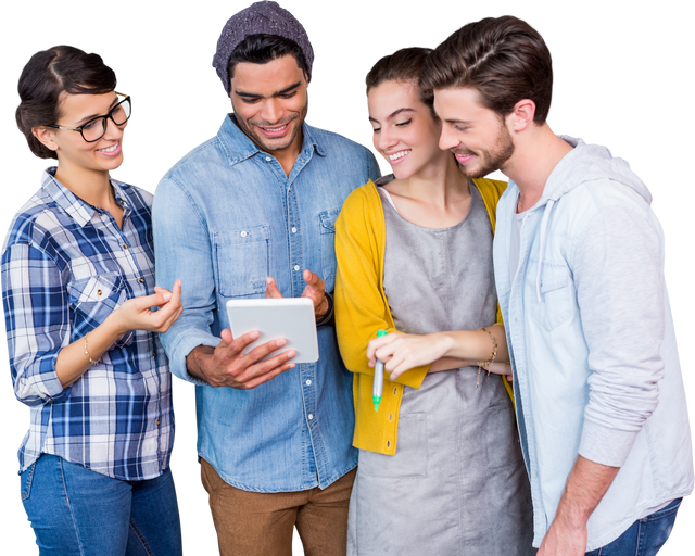 Young Professionals Smiling and Discussing Innovation on Tablet - Transparent Background - Download Free Stock Videos Pikwizard.com