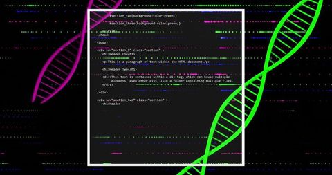 html code overlaid on dna helix representing tech-genetic fusion - Download Free Stock Images Pikwizard.com