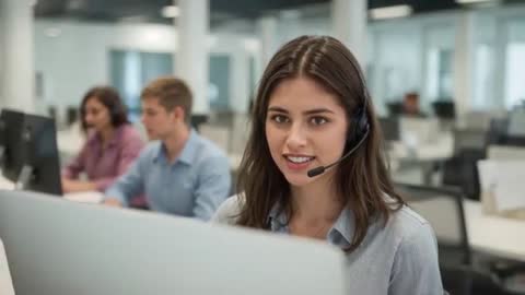 Professional Call Center Agent Communicating with Customers
