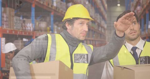 Warehouse Workers Coordinating Shipments with Technology Overlay - Download Free Stock Images Pikwizard.com