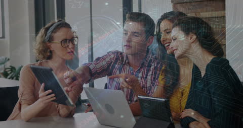 Team Collaborating with Digital Media Overlay Insights