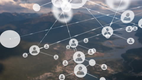 Digital Networking Connections Over Scenic Landscape