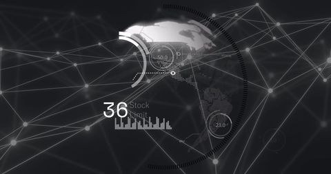 Digital globe with connected network on black background