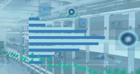 Digital Financial Data Processing Visualization in Server Room