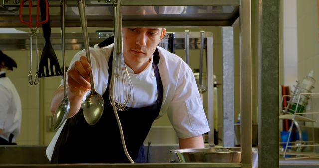 Professional Chef Selecting Cooking Utensils in Commercial Kitchen - Download Free Stock Images Pikwizard.com