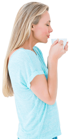 Blonde Woman Enjoying Hot Drink with Transparent Background - Download Free Stock Videos Pikwizard.com