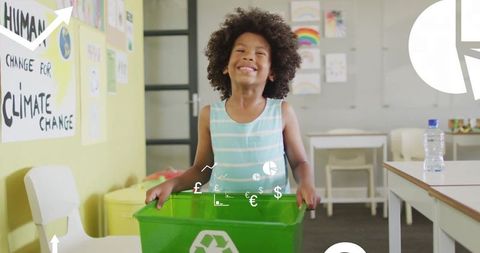 Child Promoting Recycling and Climate Awareness in School Classroom