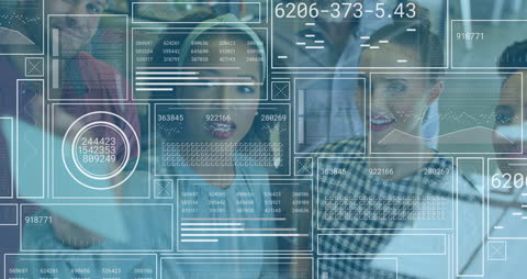 Diverse Team Analyzing Futuristic Data Interface