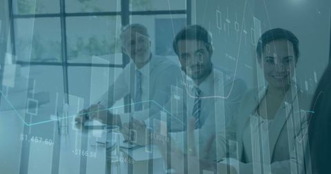 Financial Data Overlays on Business Meeting Setting - Download Free Stock Images Pikwizard.com