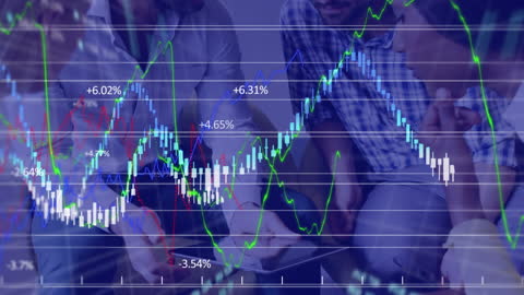 Double Exposure with Business Team Analyzing Financial Data