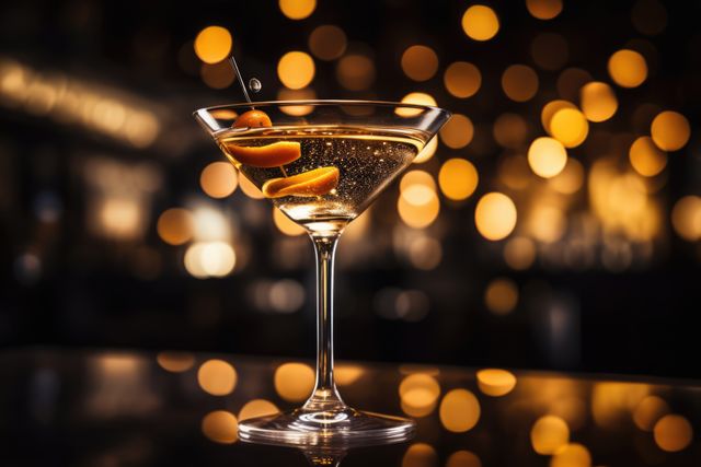 Elegant Cocktail on Bar Counter with Bokeh Lights - Download Free Stock Images Pikwizard.com