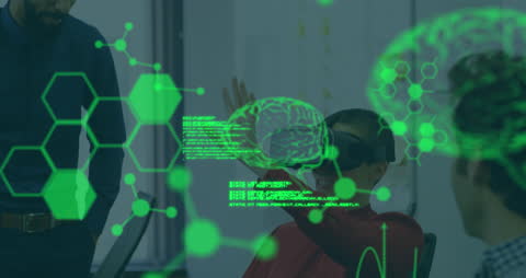 Team Engages in Interactive VR Data Simulation in Modern Office