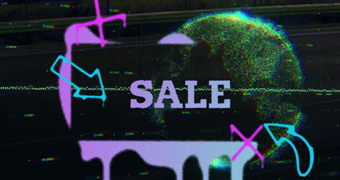 Global Sale Text with Digital Data and Futuristic Elements