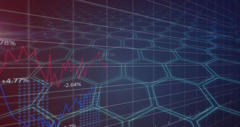 Futuristic Hexagonal Grid Dashboard Visualizing Financial Analytics and Market Trends
