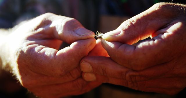 Close-Up of Hands Tying Fishing Lure Outdoors - Download Free Stock Images Pikwizard.com