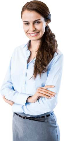 Smiling Businesswoman with Arms Crossed in Transparent Background