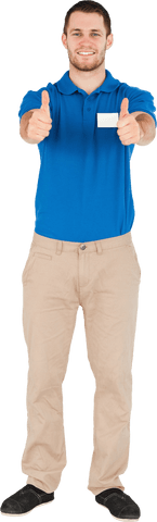 Transparent enthusiastic sales assistant giving thumbs up