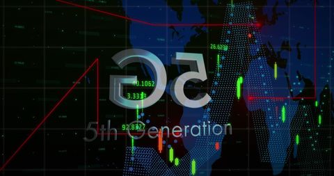 5G Technology Overlaid on Financial Data and World Map - Download Free Stock Images Pikwizard.com