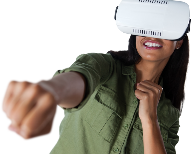 Energetic Woman Using Virtual Reality Headset, Transparent Background - Download Free Stock Videos Pikwizard.com