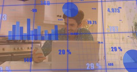 Mid Adult Man Analyzing Digital Data on Laptop at Home