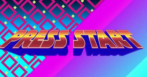 Retro arcade press start graphics with neon colors