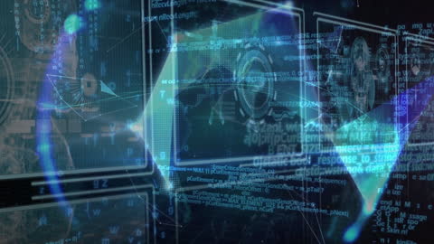 Futuristic Digital Data Stream over Interactive Screens