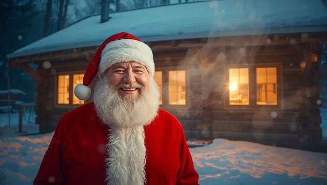 Festive Santa Claus Costume Brightening Winterscape