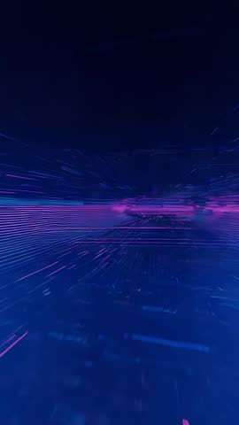 Neon Grid Tunnel Racing Through Cyberspace with Pink Streak — Vertical Futuristic Motion