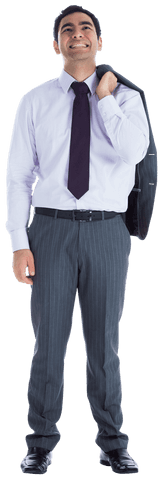 Confident Asian Businessman Smiling with Suit Jacket on Transparent Background