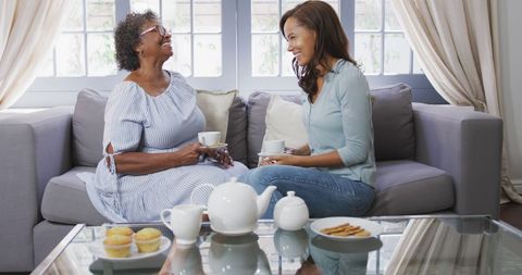 Happy African American Women Tea Time at Home Connected - Download Free Stock Images Pikwizard.com