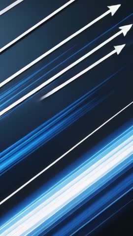 Rising White Arrows Racing Through Diagonal Blue Light Streaks Futuristic Vertical Motion
