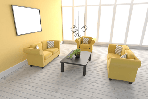 Modern Living Room Interior with Yellow Sofas on Transparent Background