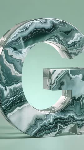 Rotating 3D Marble Letter G on Mint Studio Base for Vertical Motion Typography Branding